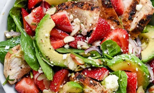 Strawberry Spinach Salad with Chicken and Avocado